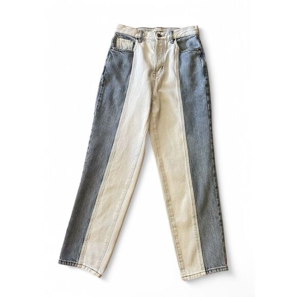 Pacsun Women's Mom Jeans Sz.26 Two Tone Cut and Sew Frayed High Rise Tapered - Picture 2 of 11
